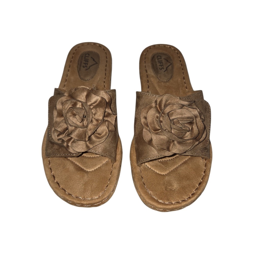 Cliffs by White Mountain Casmyn Mocha Brown Rose Slide Sandals Womens 7.5 M NEW